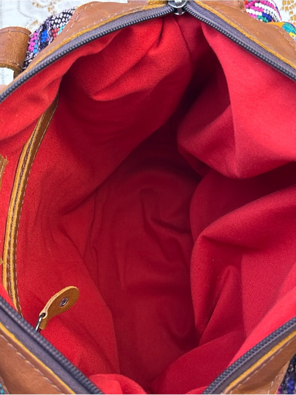 Nena & Co. Large Huipil Textile Convertible Backpack Crossbody Leather - Picture 9 of 14